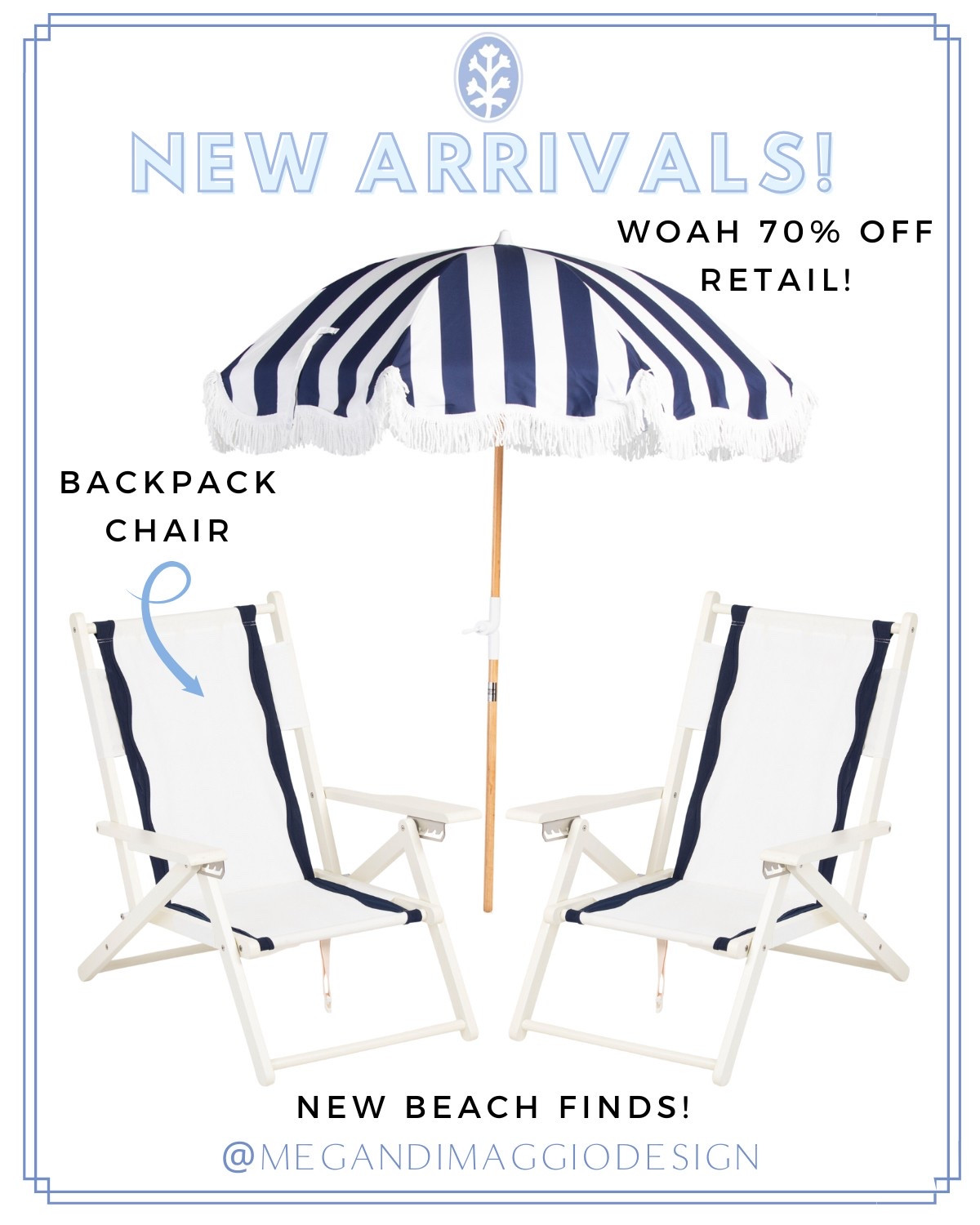 Get the Serena & Lily look for a major discount with up to 70% OFF retail on this navy & white striped tasseled beach umbrella and beach chairs!! I bought two of the chairs and the quality is amazing!! Use code: SHIP89 when you spend $89+ and be Memorial Day weekend ready!! 🙌🏻🌊☀️🐚

#LTKFindsUnder100 #LTKSeasonal #LTKSaleAlert