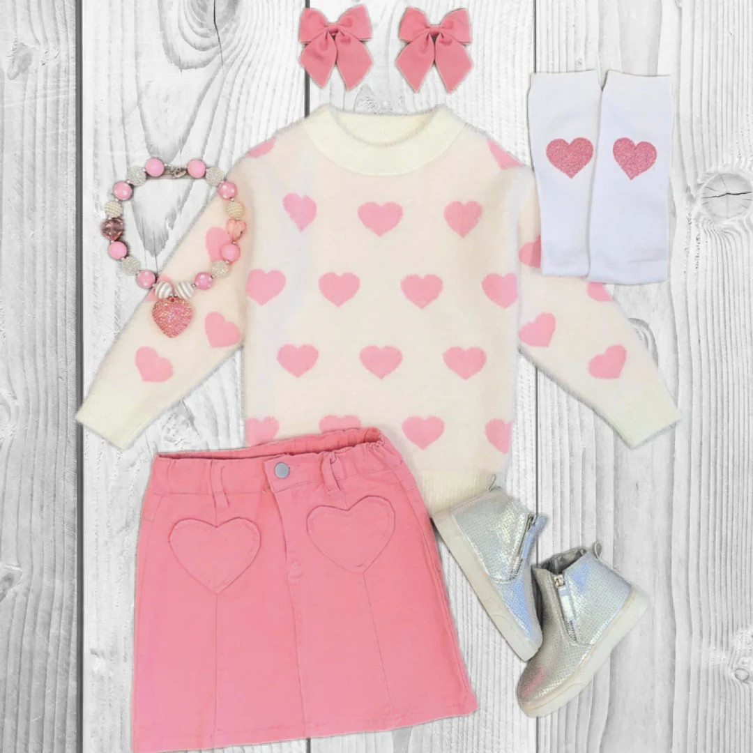 Girls/toddler Pink & White Heart Denim Skirt Set, Valentine's Day Outfit - Etsy | Etsy (US)