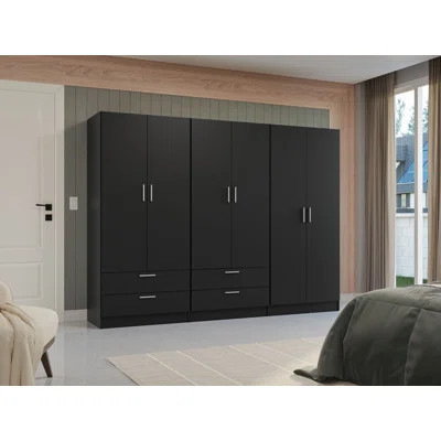 6 Doors 4 Drawers Wardrobe Set Armoire Closet Bedroom Storage Cabinet with Shelves and Hanging Space 94"L Wooden Clothing Organizer Unit | Wayfair North America