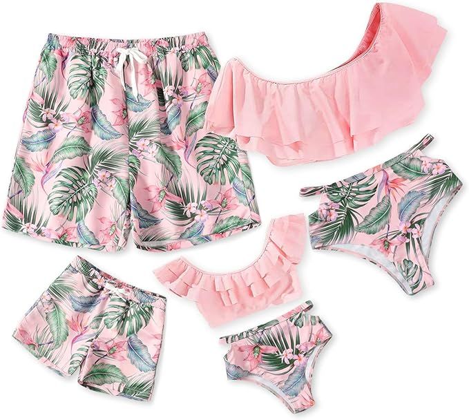 IFFEI Family Matching Swimsuits Two Pieces Ruffles Bikini Set Mommy and Me Bathing Suits | Amazon (US)