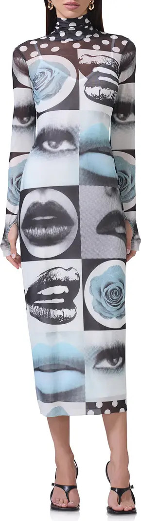 AFRM Shailene Print Long Sleeve Powermesh Midi Dress | Nordstrom | Nordstrom