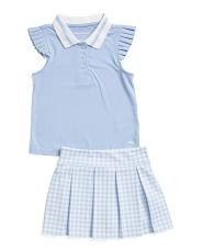 Toddler Girls 2pc Active Polo Top With Gingham Skort Set | TJ Maxx