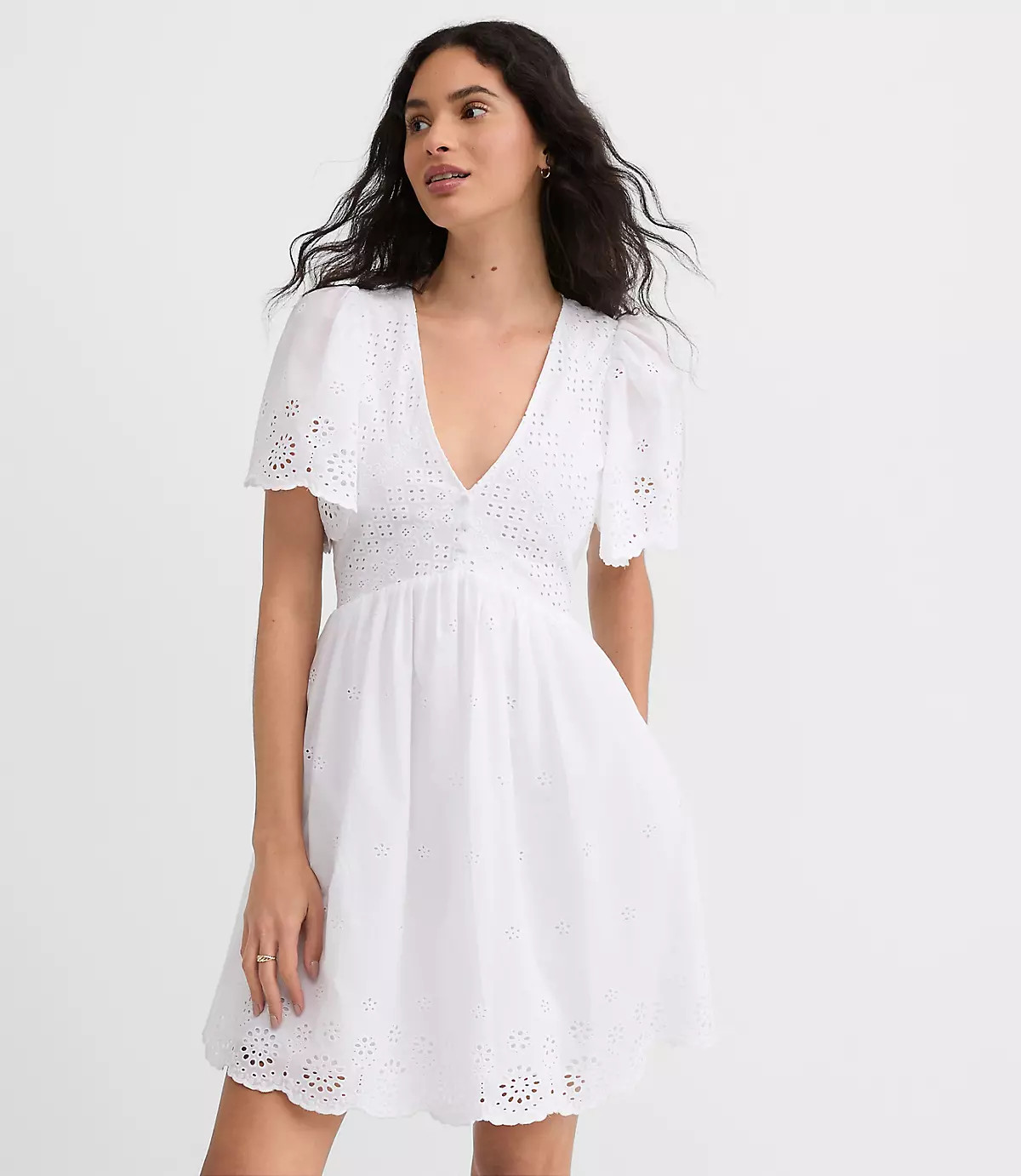 Eyelet Flutter Sleeve Mini Pocket Dress | LOFT