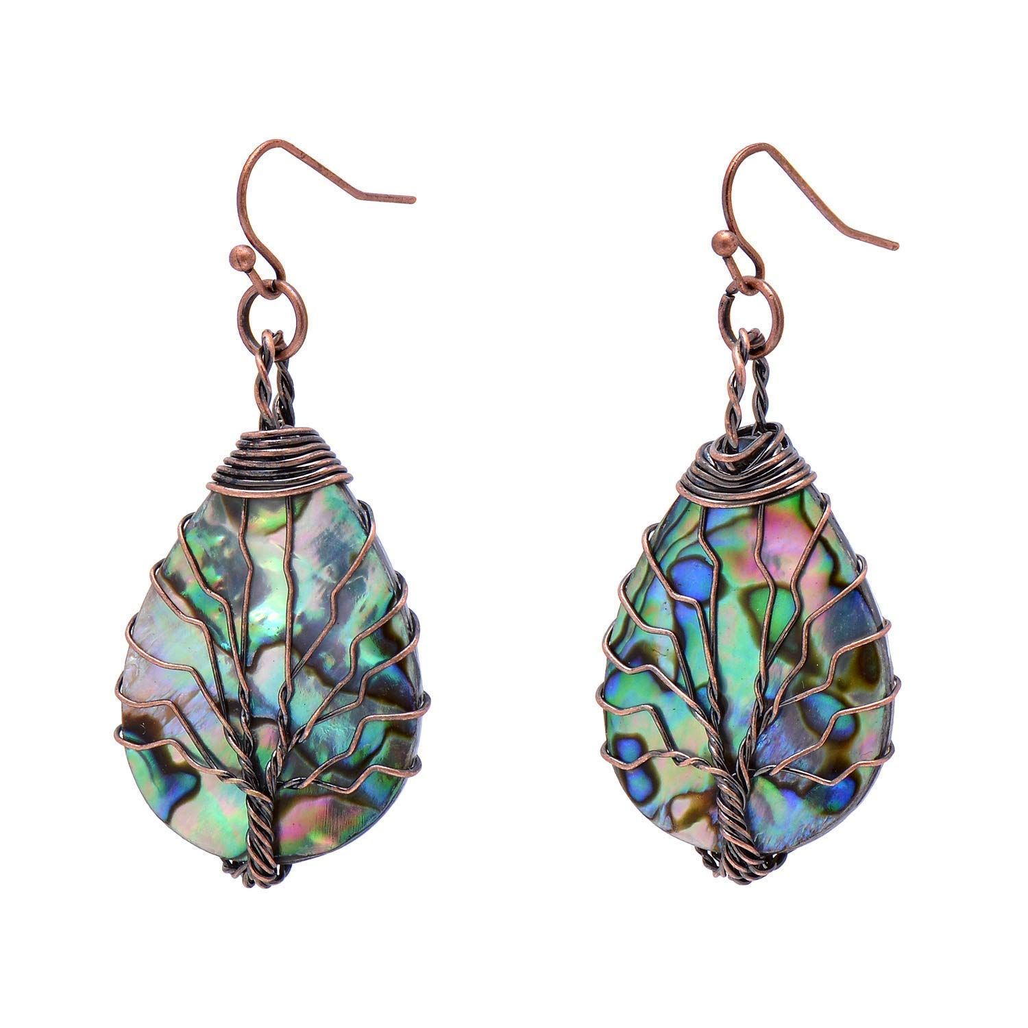 Amazon.com: Joseph Brothers Tree of Life Hand Wrapped Sea Abalone Shell Earrings for Women, Frenc... | Amazon (US)