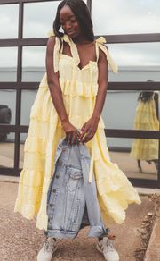 love is in the air tiered maxi - yellow gingham | RIFFRAFF