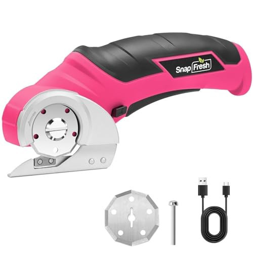 SnapFresh Cordless Electric Scissors- 4V Mini Cardboard Cutter for Boxes, Carpet, Paper – Rotary Cutter for DIY Projects, Safety Box Cutter with Battery & Type-C Cable(Hot Pink) | Amazon (US)