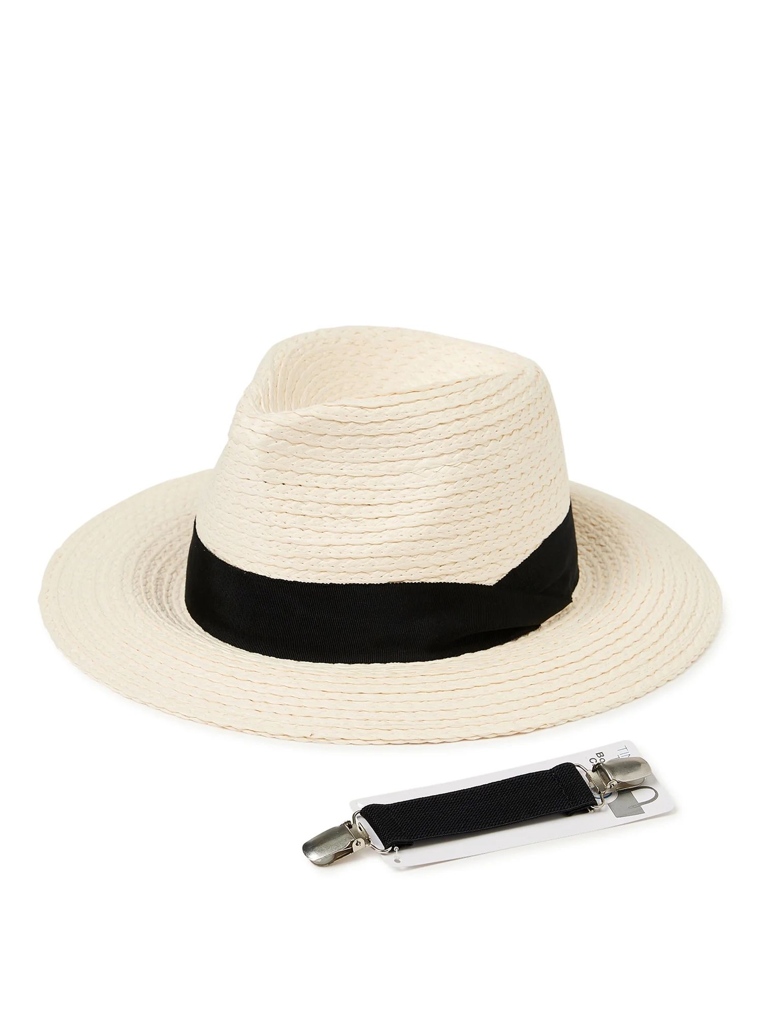 Time and Tru Women's Light Tan Panama Hat with Ribbon - Walmart.com | Walmart (US)