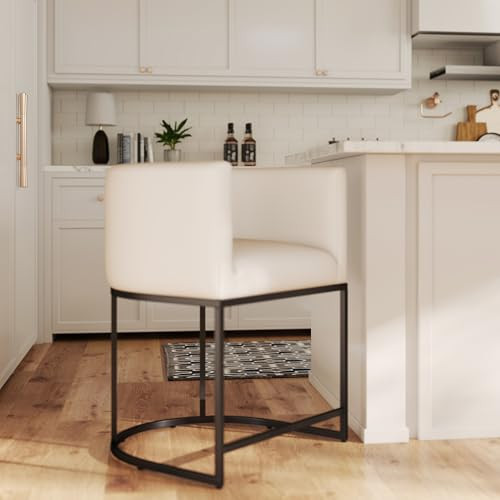 HNY White Modern Barrel Counter Height Bar Stool, 24 Inch PU Leather Kitchen Barstool with Back for Island, with Black Metal Tubular Frame | Amazon (US)