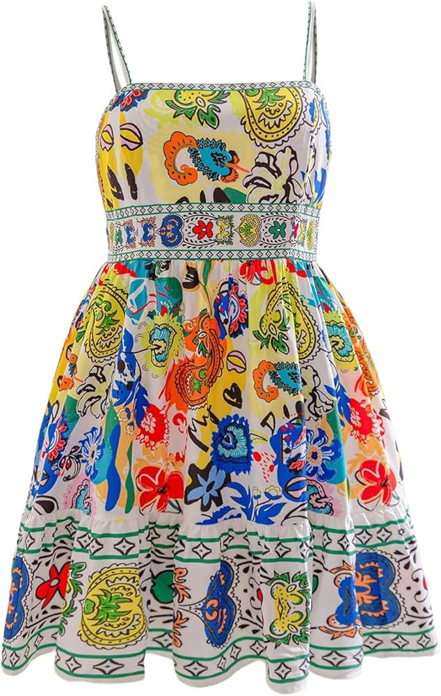 Floerns Women's Plus Size Paisley Cami Dress Sleeveless Ruffle Hem Boho Mini Dress | Amazon (US)