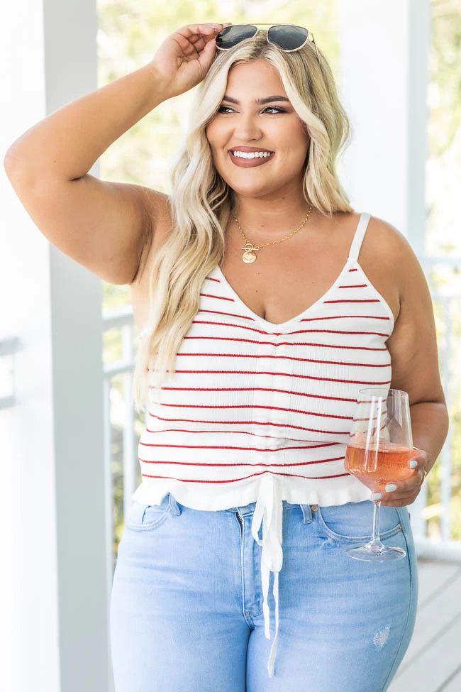 Soak Up The Daylight Red Stripe Cinched Front Tank | Pink Lily