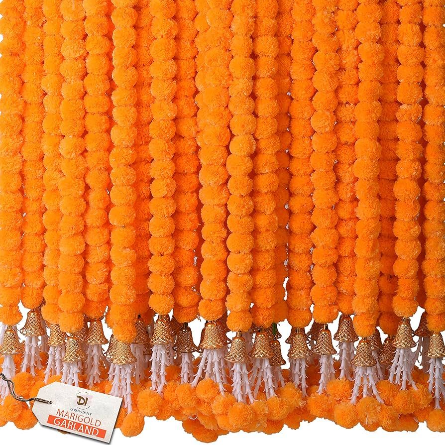 DIYANA IMPEX Marigold Garland for Decoration 5 Pcs of 5 feet Long Strands Artificial Marigold Flo... | Amazon (US)