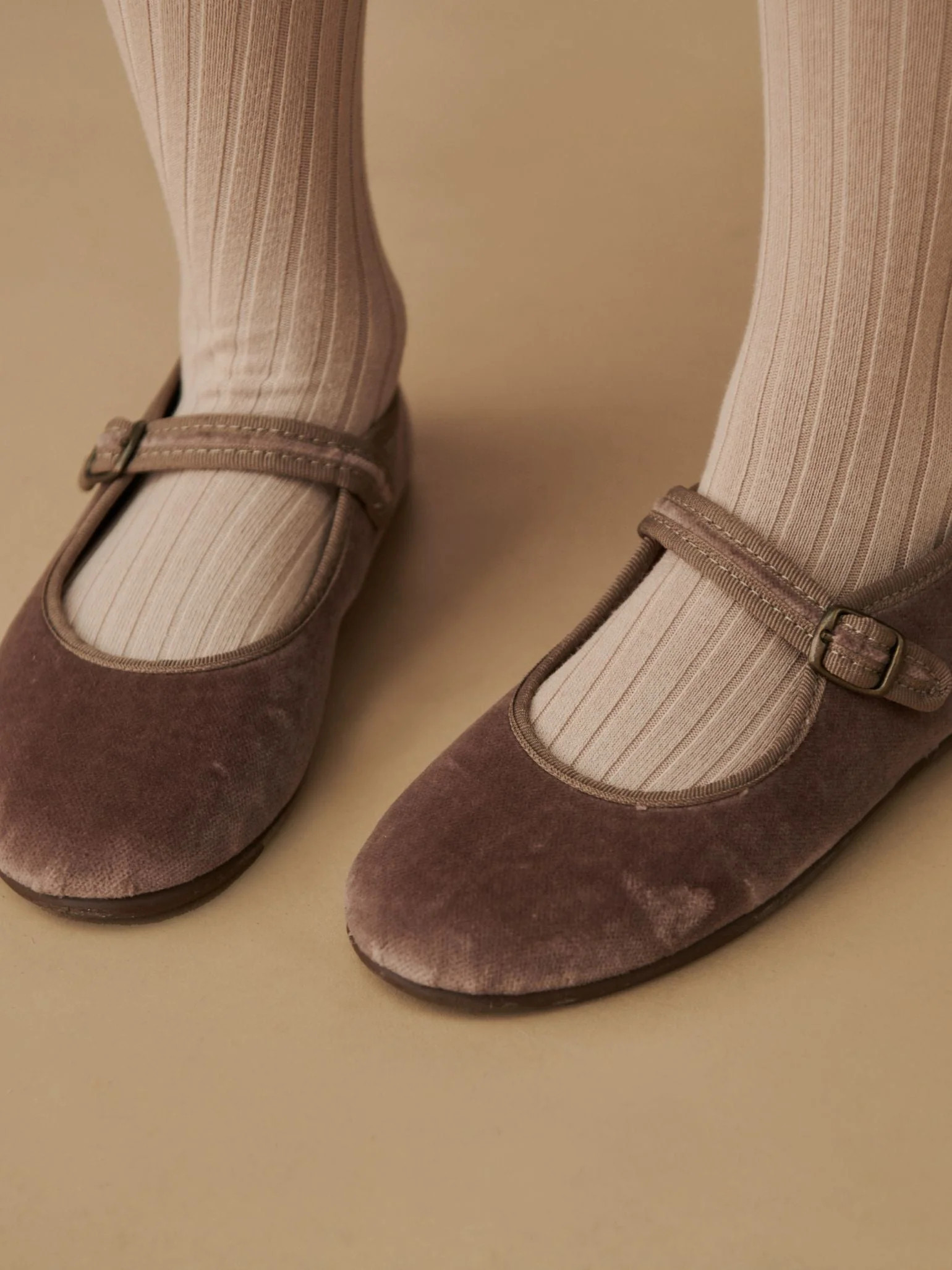 Taupe Velvet Girl Mary Jane Shoes | La Coqueta (US)