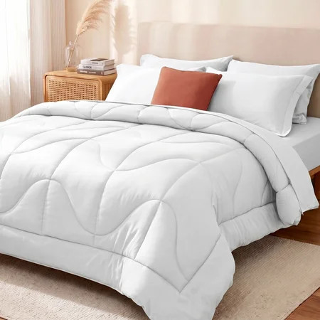 WISHEAD 7 Piece King Comforter Set Bed in a Bag, Ultra Soft Bedding Sets with Sheets & Pillowcases, All Season Quilted Luxury Bedding, White | Walmart (US)