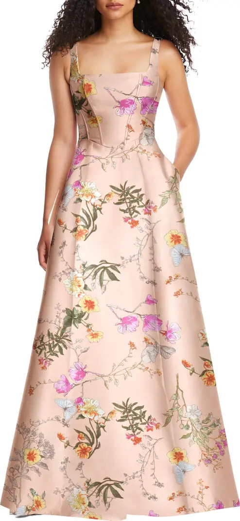 Alfred Sung Floral Corset Satin Gown | Nordstrom | Nordstrom