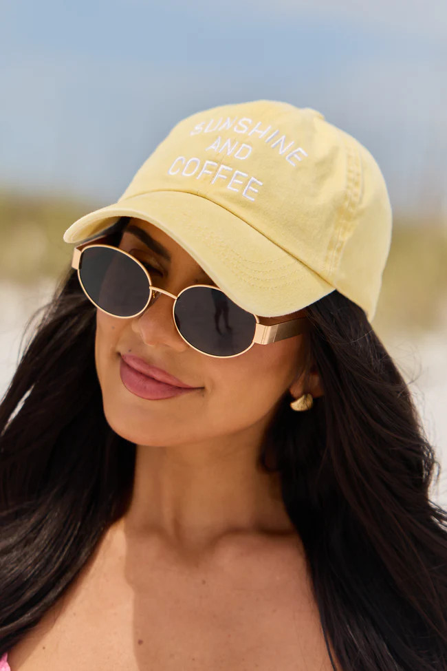 Yellow Sunshine And Coffee Baseball Hat DOORBUSTER | Pink Lily