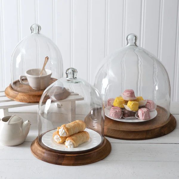 Glass Bell Shaped Cloche with Wood Base | Paynes Gray