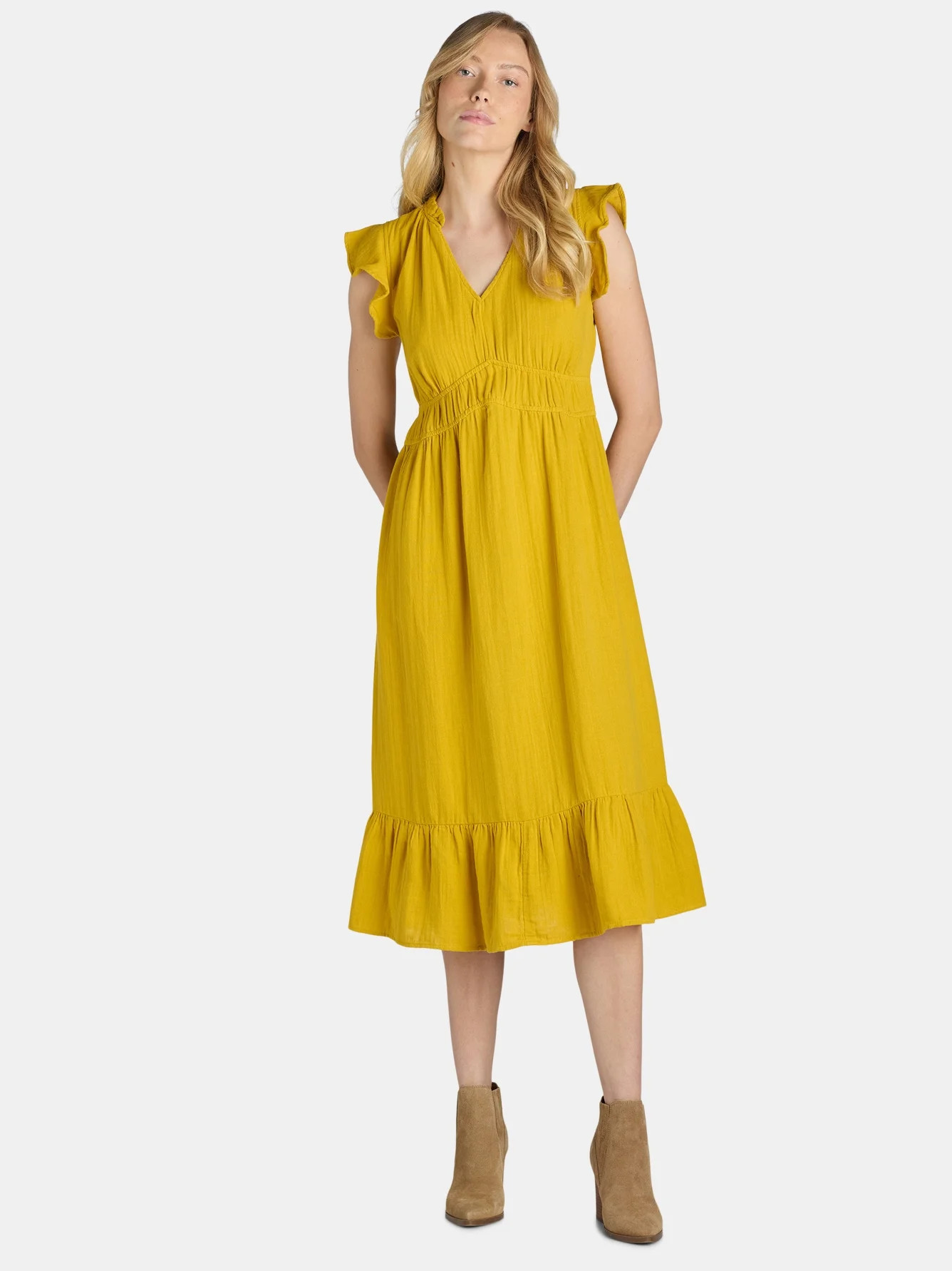 Time and Tru Women's and Women's Plus Double Cloth Midi Dress, Sizes XS-4X | Walmart (US)