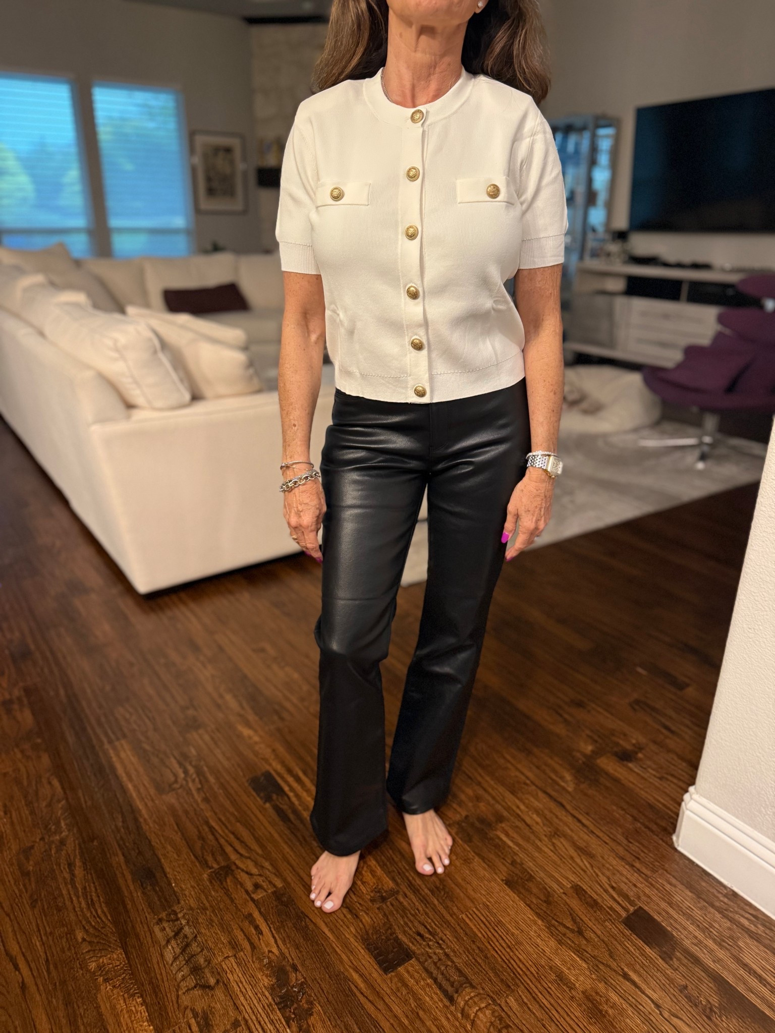 My mom got these stunning coated pants. On sale and come in petites
Perfect for date night! 

#LTKSaleAlert #LTKOver40