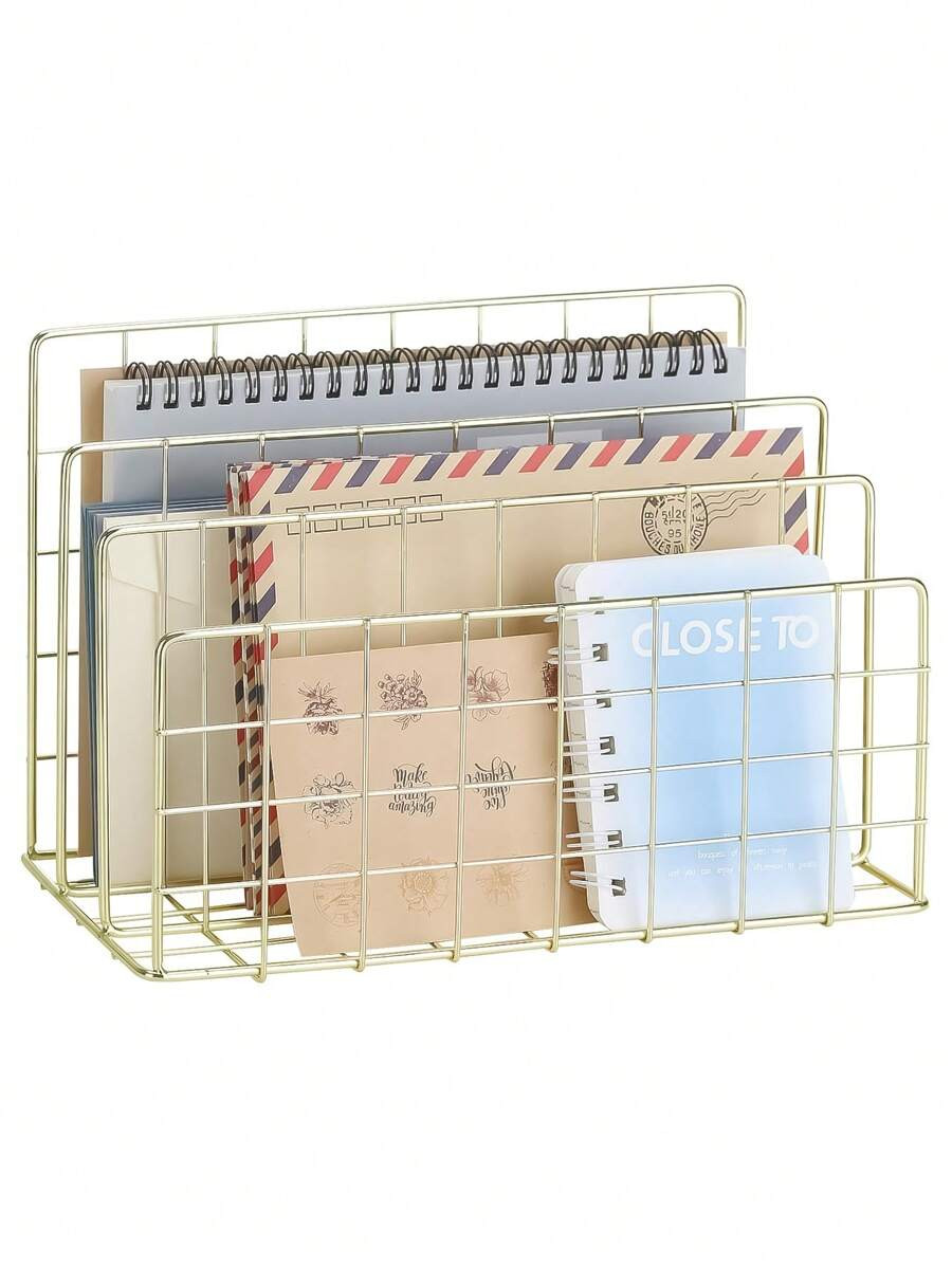 1pc Gold Letter Storage Rack, Desktop Mail Organizer, Metal Mesh Small Folder Letter Storage Rack... | SHEIN