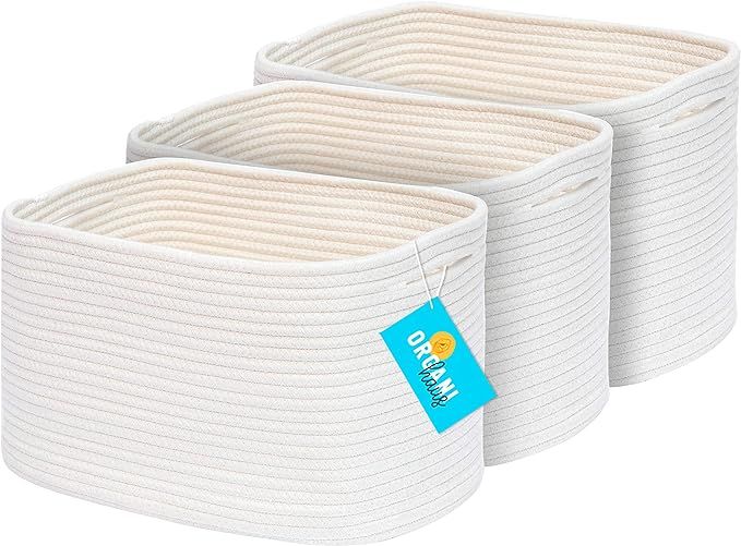 OrganiHaus White Storage Basket for Closet 3-Pack | Woven Baskets for Organizing | Cotton Rope St... | Amazon (US)