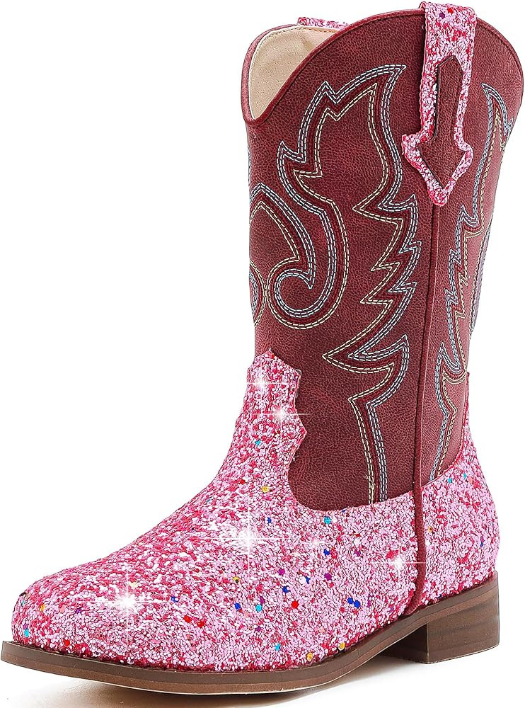 Girls Cowgirl Boots Unisex-Child Mid Calf Glitter Toddler Cowboy Boot Little Big Kids Western Rid... | Amazon (US)