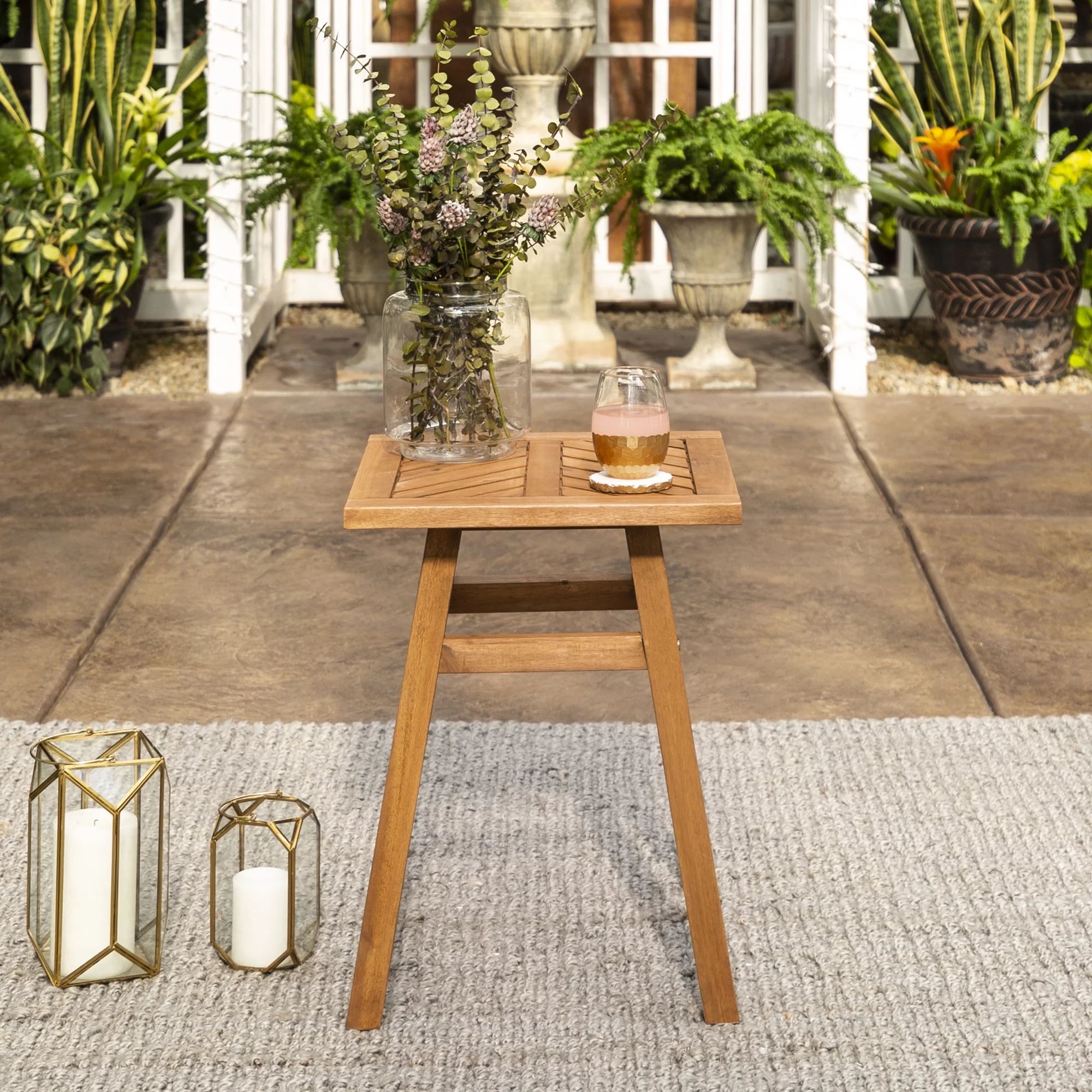 Manor Park Wood Outdoor Patio End Table with Chevron Design, Brown - Walmart.com | Walmart (US)