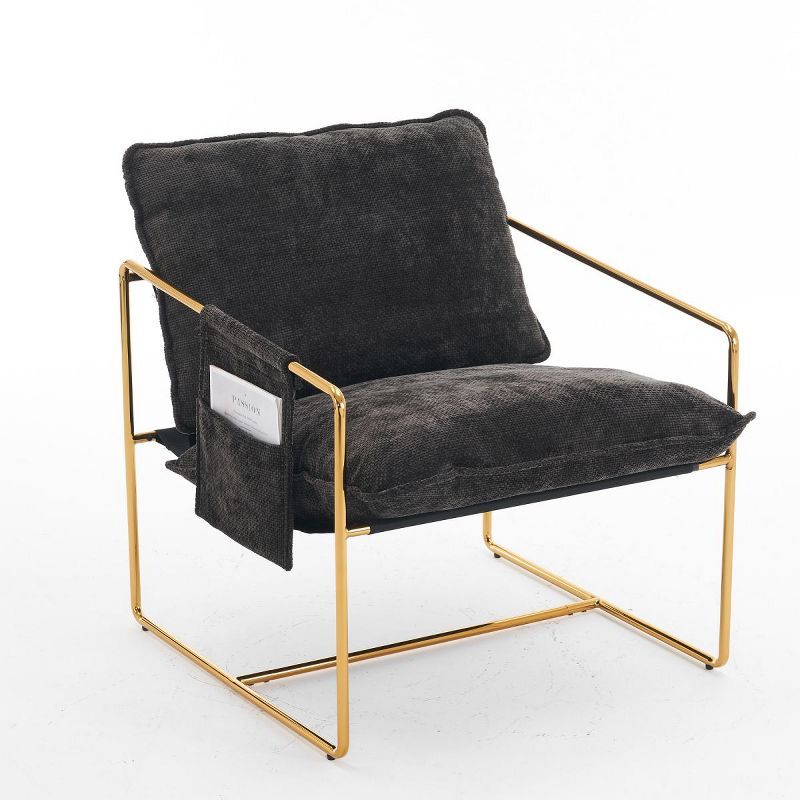 Set Of 2 Metal Frame Armchair With Arm Pockets,Upholstered Hanging Fabric Chair With Golden Legs ... | Target