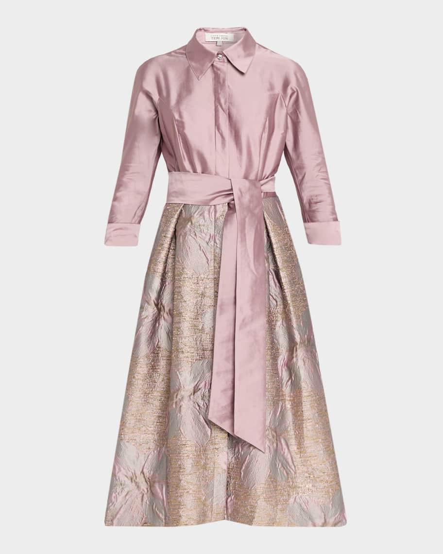 Taffeta Floral Jacquard Midi Shirtdress | Neiman Marcus