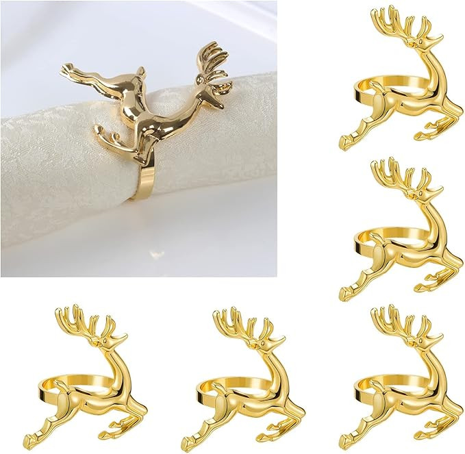 HSCC666 Gold Deer Napkin Rings - Set of 6 Napkin Rings Holders for Christmas, Thanksgiving, Dinne... | Amazon (US)