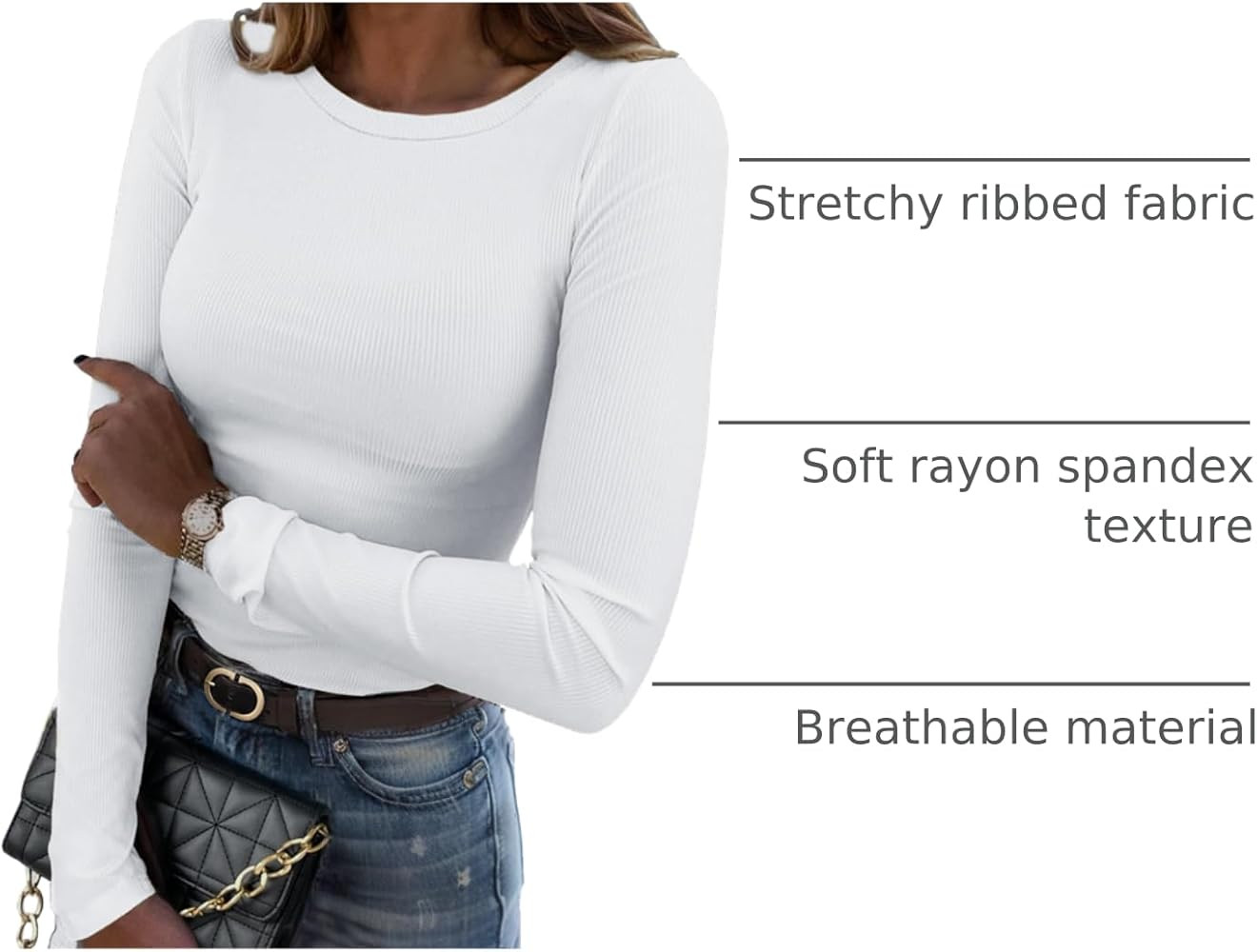 Zeagoo Womens Long Sleeve Stretch Crewneck Ribbed T-Shirt Slim Fit Casual Basic Tops S-XXL | Amazon (US)