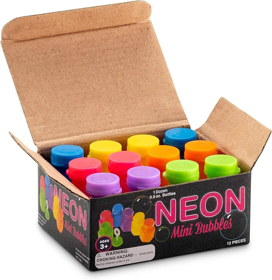 Mini Neon Party Bubbles for Kids - (Pack of 12) Bulk Bubble Wands and Bottles for Blowing Bubbles... | Amazon (US)