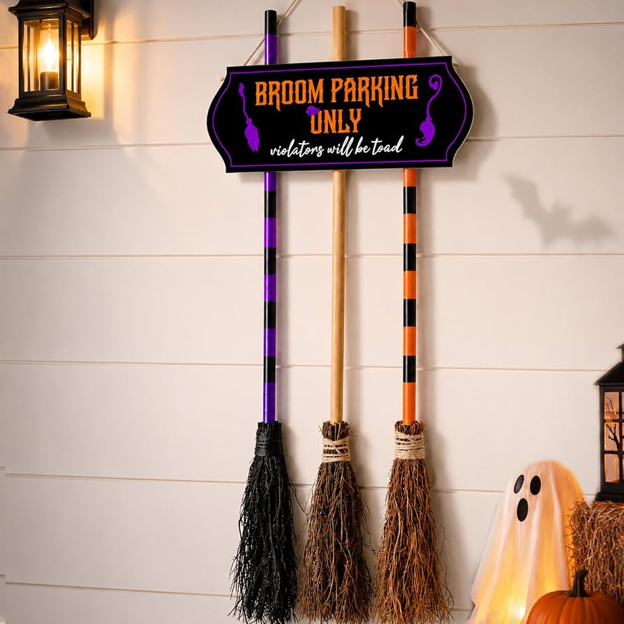 Halloween Broom Parking Sign with 3 Wooden Witch Brooms | Amazon (US)