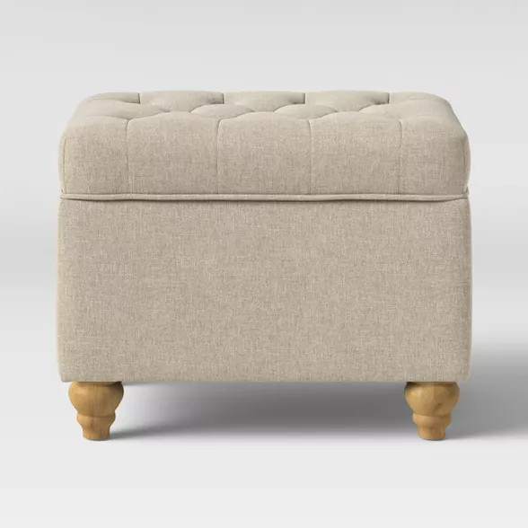 Frankford Tufted Storage Ottoman Cream with Natural Legs - Threshold™ | Target