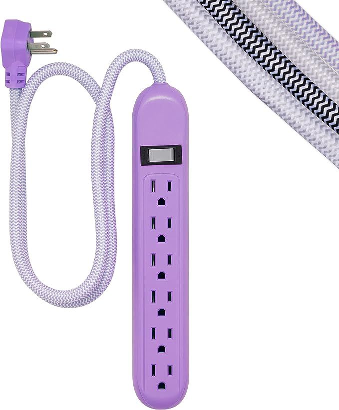 Cordinate 6-Outlet Surge Protector, Power Strip, Flat Plug, Braided Cord, Decorative, 3 ft Power ... | Amazon (US)