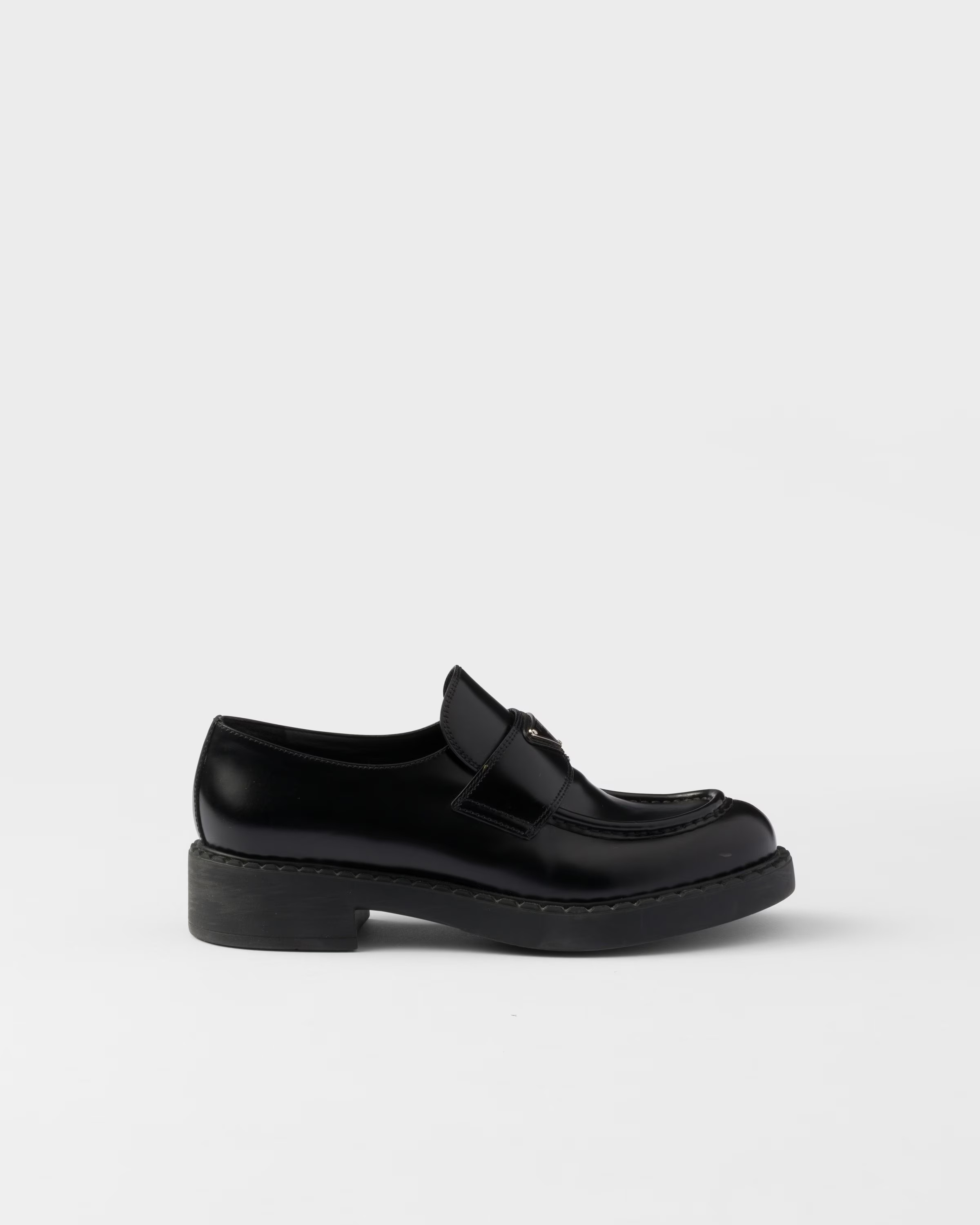 Chocolate brushed leather loafers | Prada Spa US