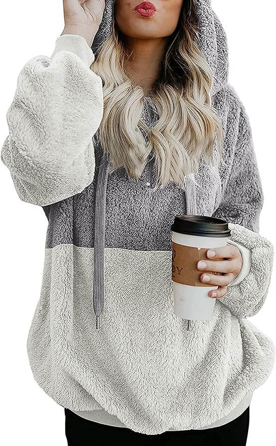 BTFBM Women Sherpa Pullover Quarter Zip Long Sleeve Fluffy Soft Fleece Jackets Sweaters Sweatshir... | Amazon (US)