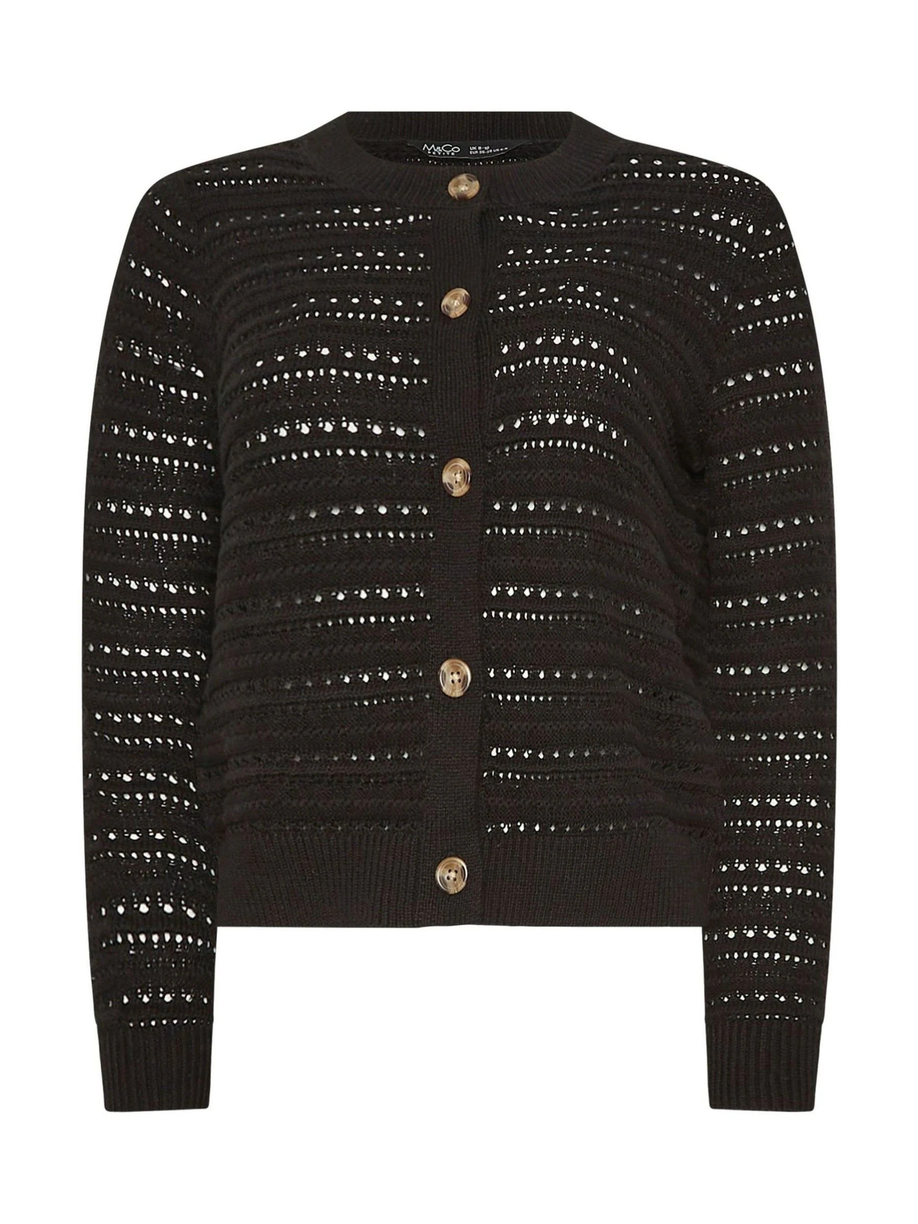 M & Co M & Co Black Petite Crewneck Crochet Cardigan | Next US