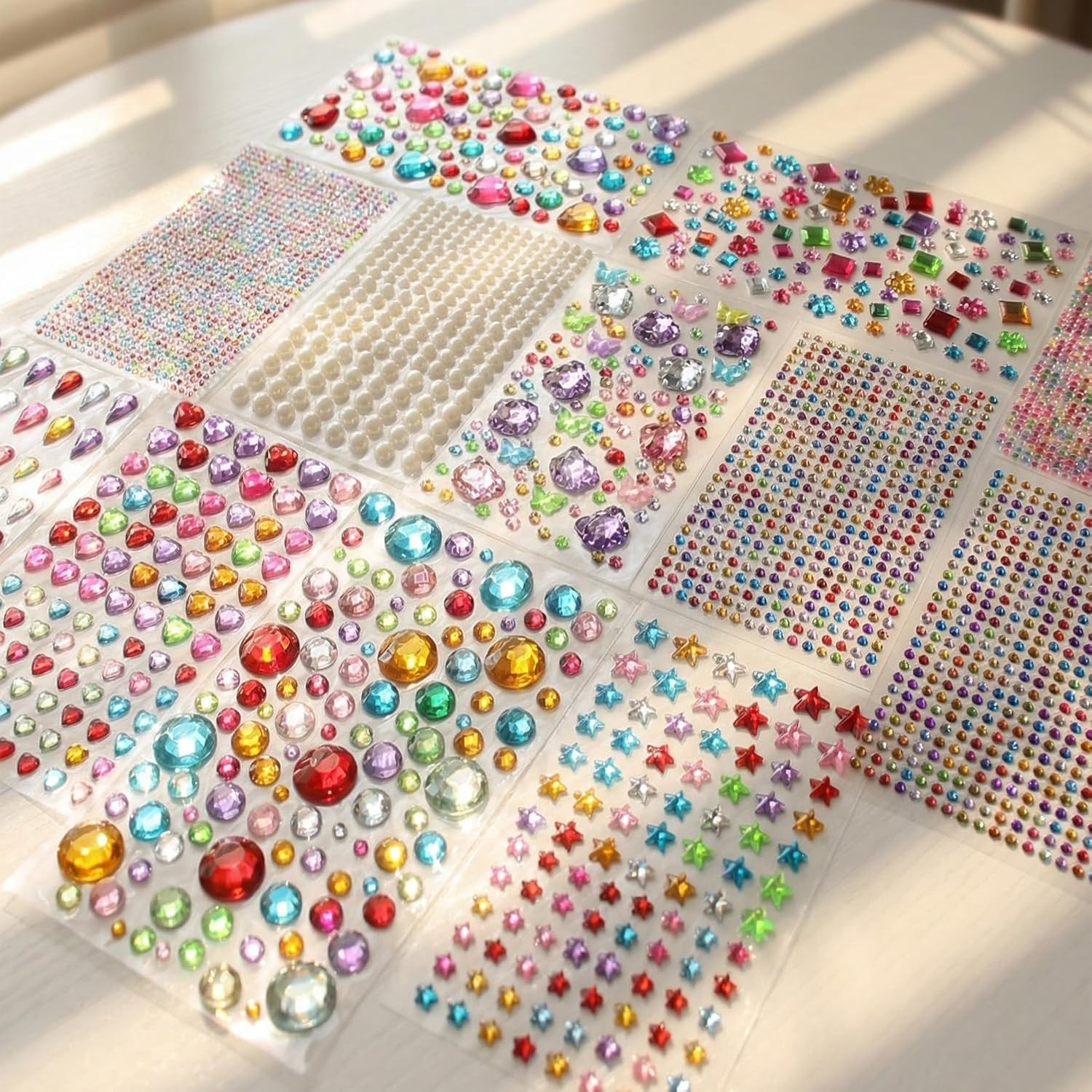 Gikboup 3521 Pieces Self Adhesive Jewels for Crafts, Gems Stickers for Kids, Flat Back Plastic Fake Jewels for Scrapbook Supplies and face gems | Amazon (US)