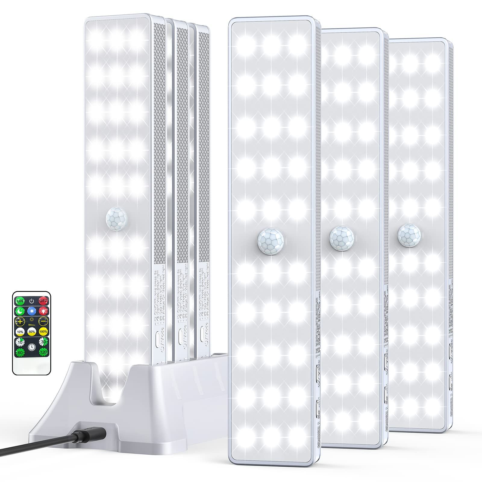 LED Closet Light with Charging Station, 30LEDs Dimmer Rechargeable Motion Sensor Under Cabinet Li... | Amazon (US)