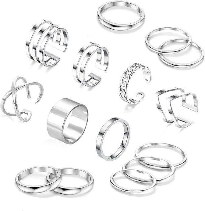 yfstyle 17PCS Knuckle Rings for Women Stainless Steel Rings Set Stackable Finger Rings Silver Knu... | Amazon (US)