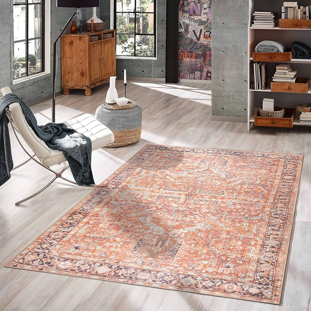 GLN Rugs Stain Resistant Machine Washable Area Rug - Vintage Persian Boho Distressed Aesthetic - ... | Amazon (US)