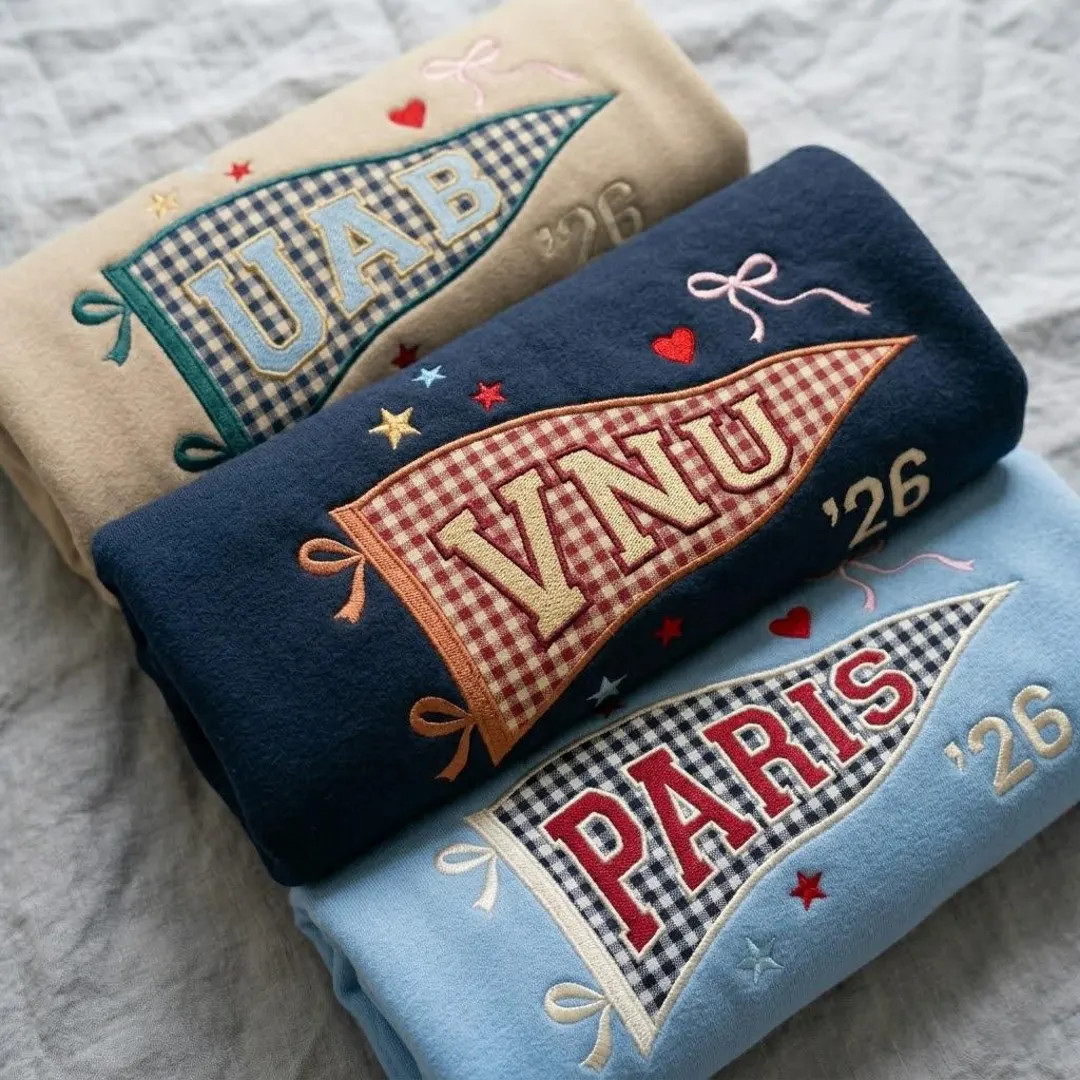 Embroidered Custom Pennant Sweatshirt, Gingham Applique Sweatshirt, Personalized College Letter C... | Etsy (US)