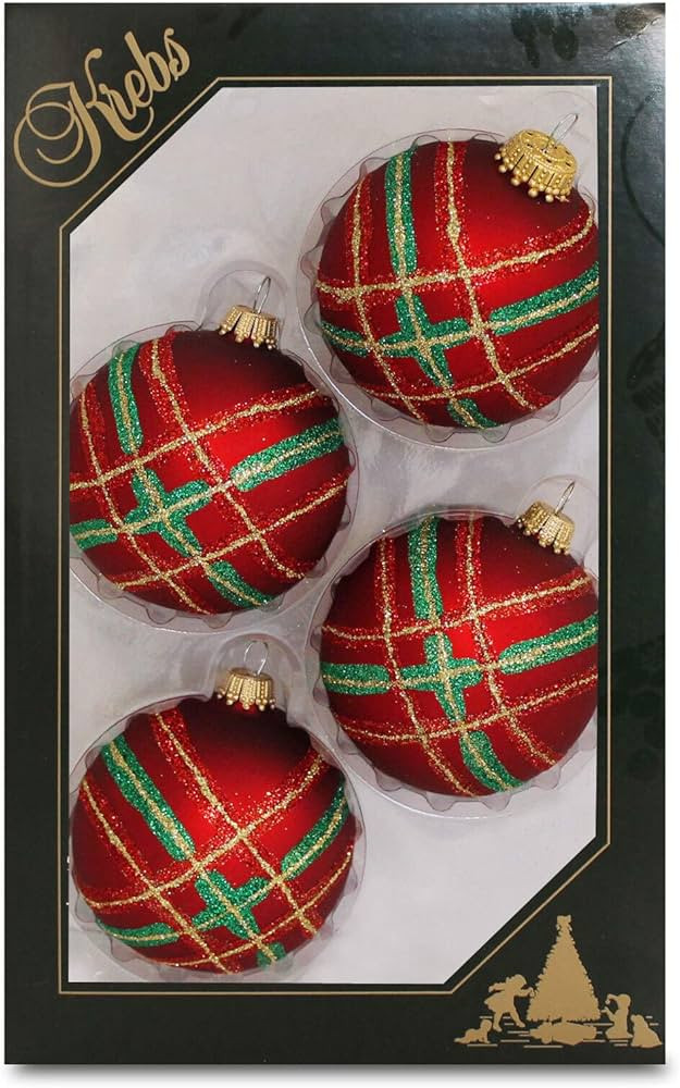 Krebs Glas Lauscha GmbH Red Velvet 7cm Balls with Diagonal Plaid (4) | Amazon (US)