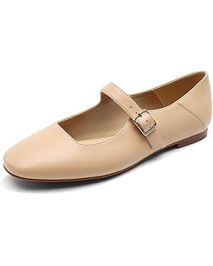 DREAM PAIRS Women's Silver Square Toe Mary Jane Flats: Comfortable Casual Slip On Dress Shoes wit... | Amazon (US)
