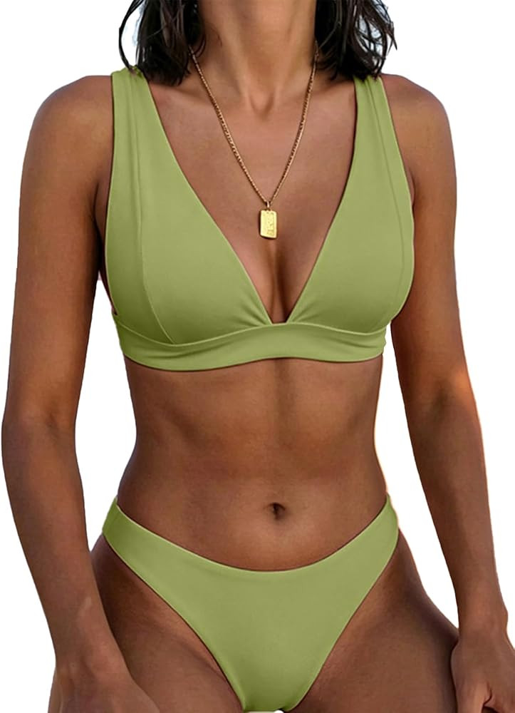 Bathing Suits for Women Deep V Neck Sexy Two Piece Bikini Sets for Women Thong Halter Cheeky Swim... | Amazon (US)