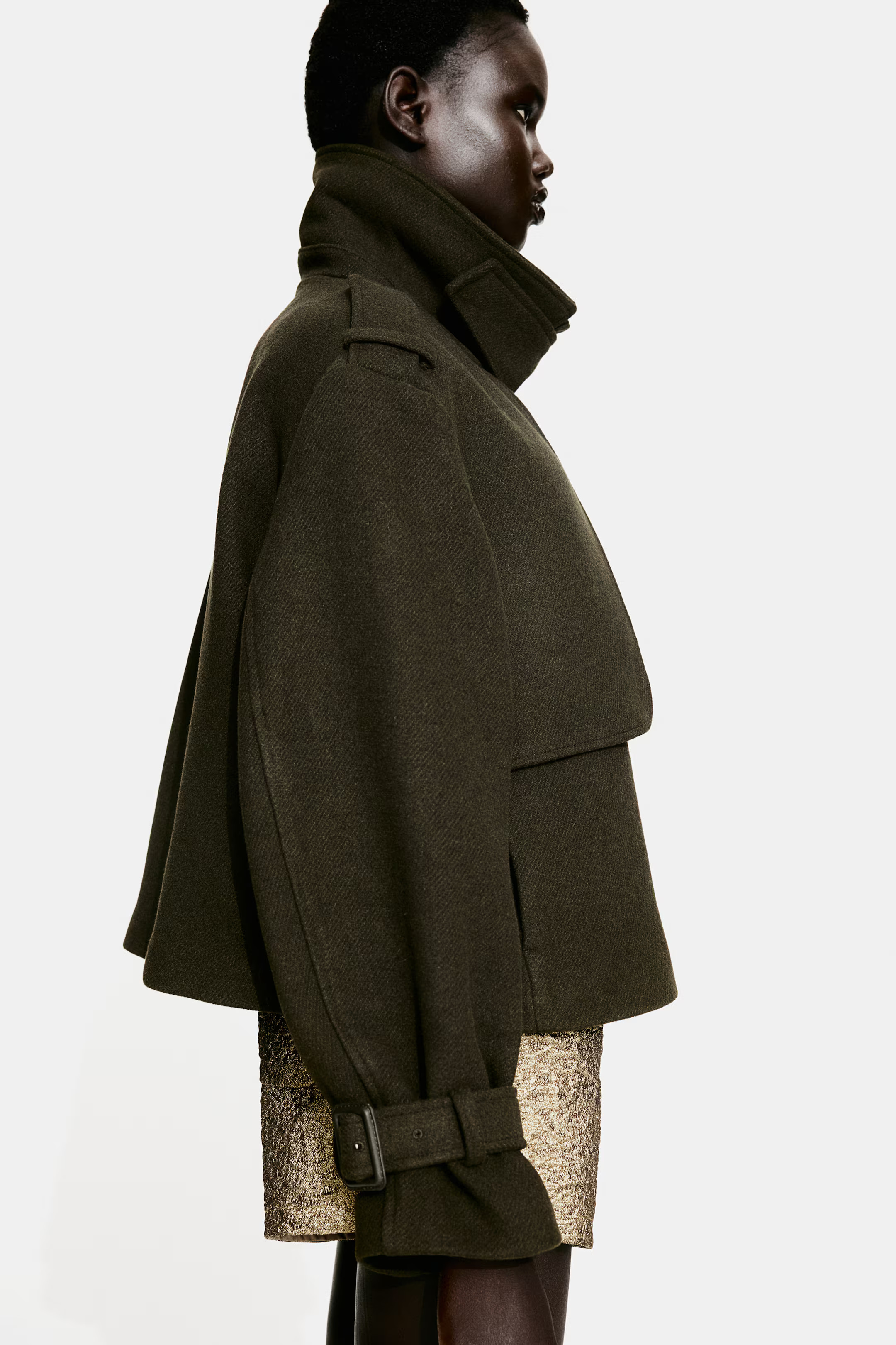 Trench-Look Jacket - Long sleeve - Short - Dark khaki green - Ladies | H&M US | H&M (US + CA)