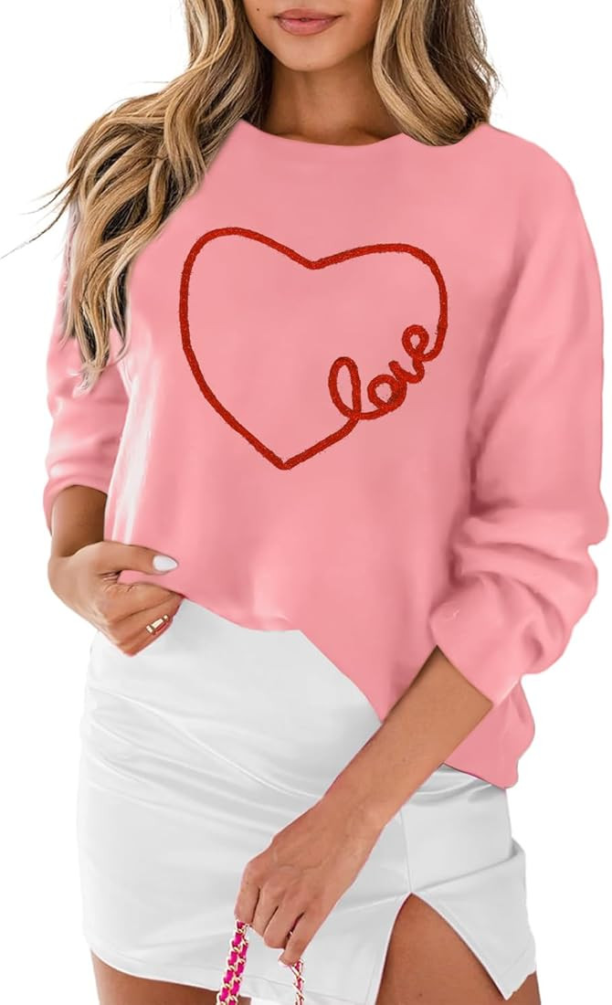 LEMAFER Women 2024 Merry Christmas Round Neck Sequin Letters Sweater Casual Solid Slogan Long Sle... | Amazon (US)