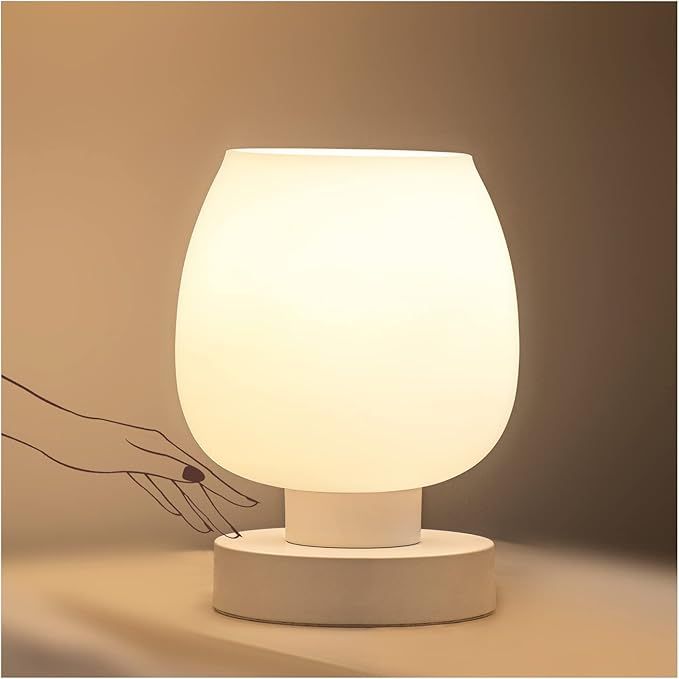 Touch Control Bedside Table Lamp - Modern Table Lamp for Bedroom Living Room Reading, White Opal ... | Amazon (US)