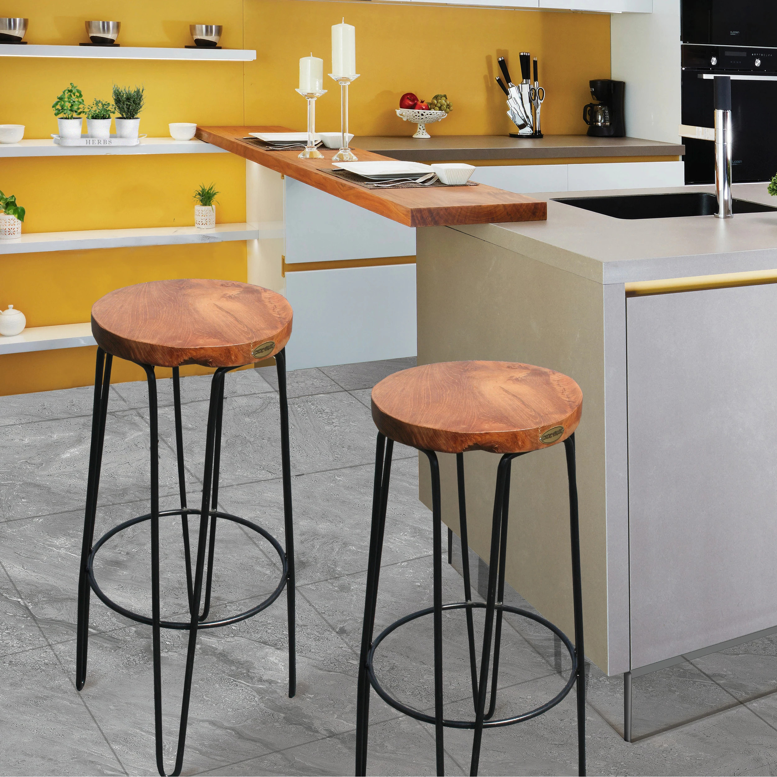 Chic Teak Rustic Teak Wood Round Bar Stool | Overstock