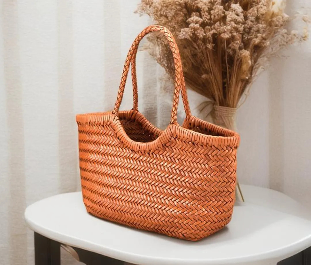 Hand Woven Vintage First-layer Cowhide Woven Shoulder Bag, Handwoven Basket, Leather Woven, Cowhi... | Etsy (US)